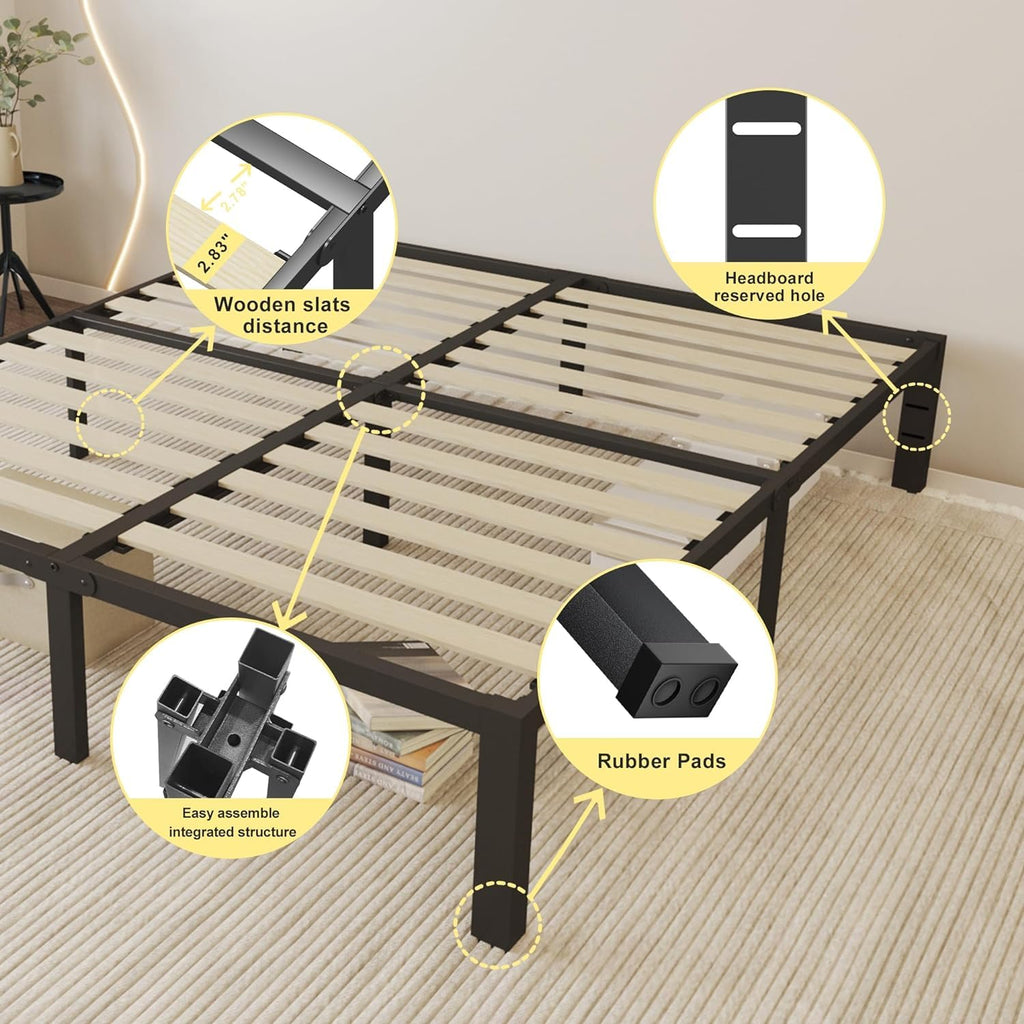 18 inch Queen Size Heavy Duty Platform Bed Frame with Wood Slats E45652