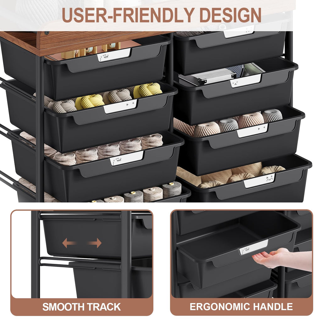 10 Drawer Rolling Storage Cart with Wooden Tabletop P880241
