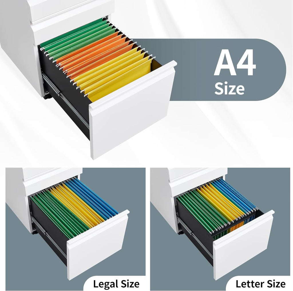 3 Drawer Locking File Cabinet Matte White F880