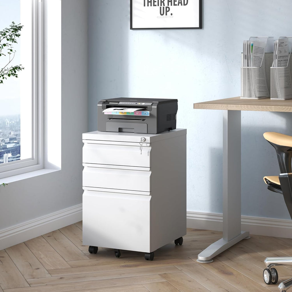 3 Drawer Locking File Cabinet Matte White F880