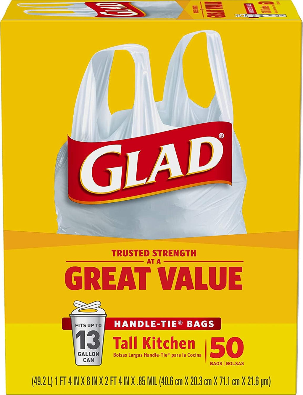 13 Gal. Tall Kitchen Handle-Tie Bags 50 ct Pack of 4 F4361