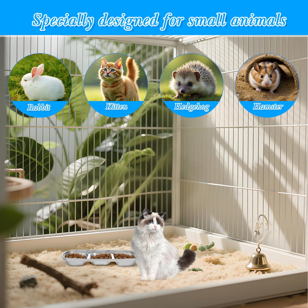 2pcs Stainless Steel Compartment Pet Food Bowls E62803