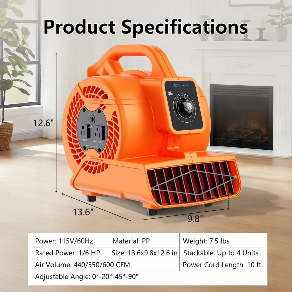 1/6 HP 600 CFM Portable Air Mover Blower Fan C582251