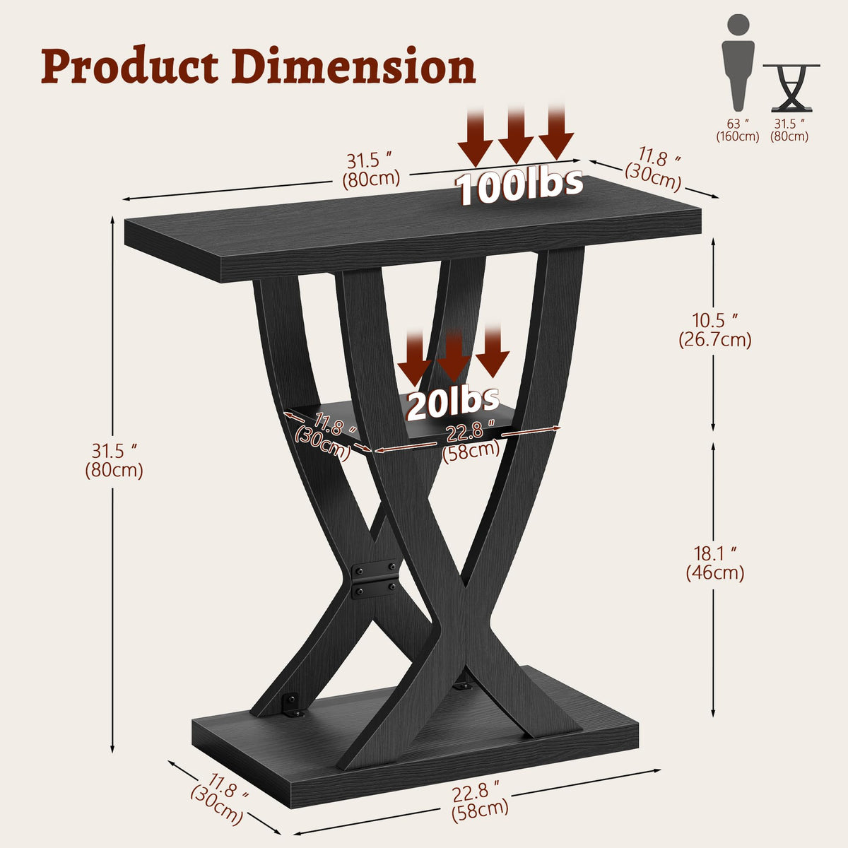 31.5" 3 Tier Black Console Table S52425