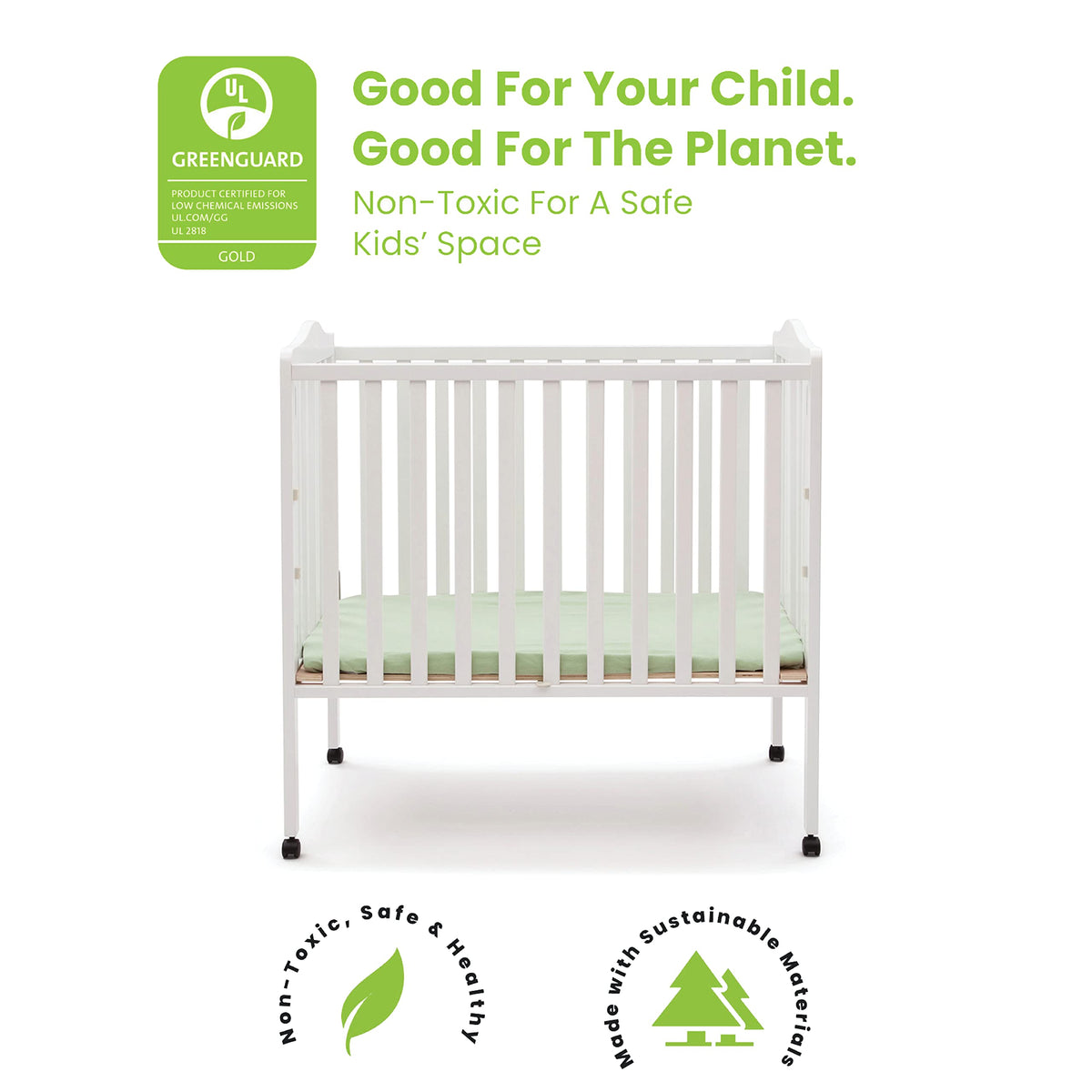 Folding Portable Mini Baby Crib with Mattress, White D622