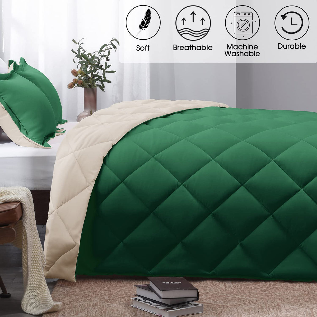 Forest Green King Size Reversible Down Alternative Comforter Set W613
