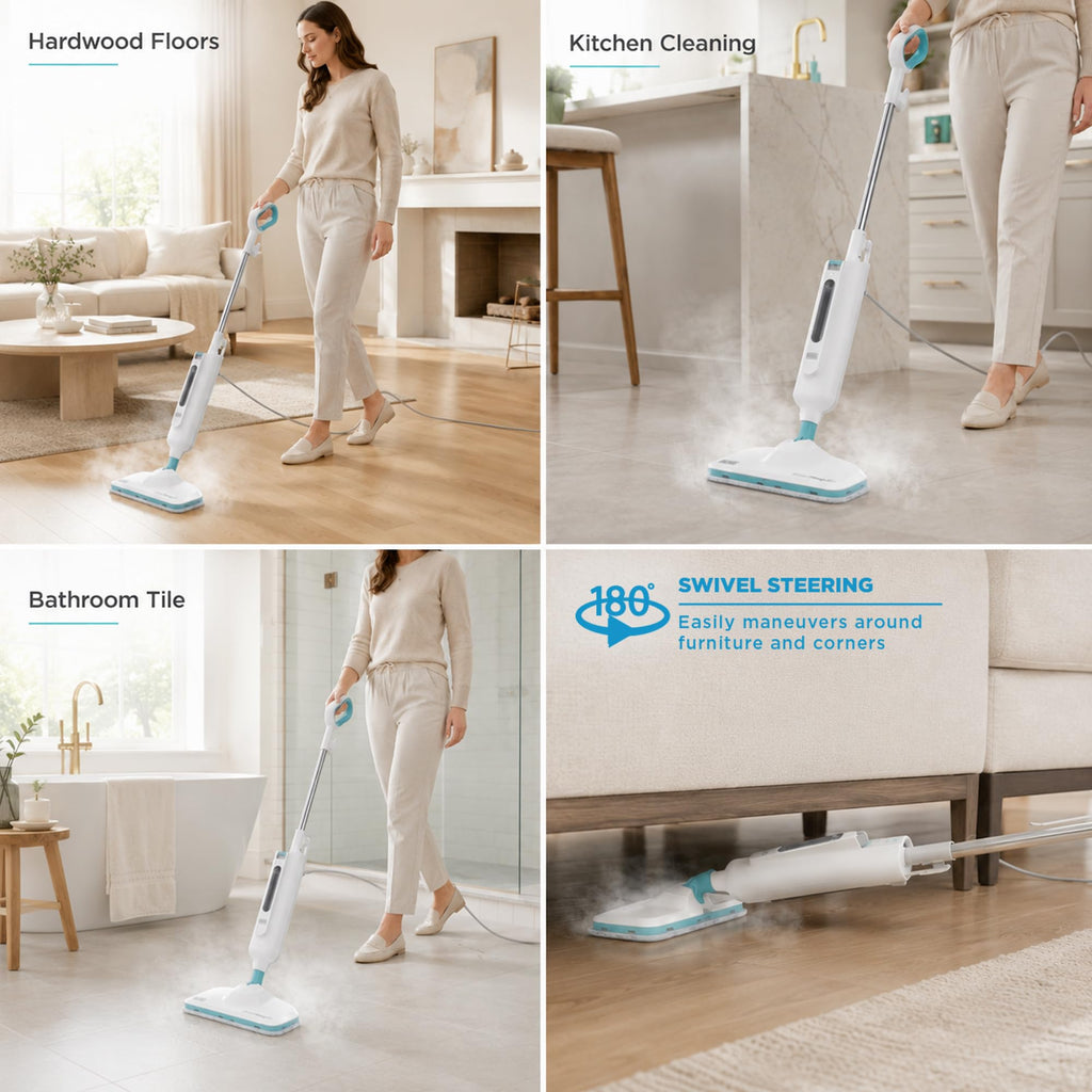1300W Steam Mop with Carpet Glider and 2 Microfiber Pads D43890