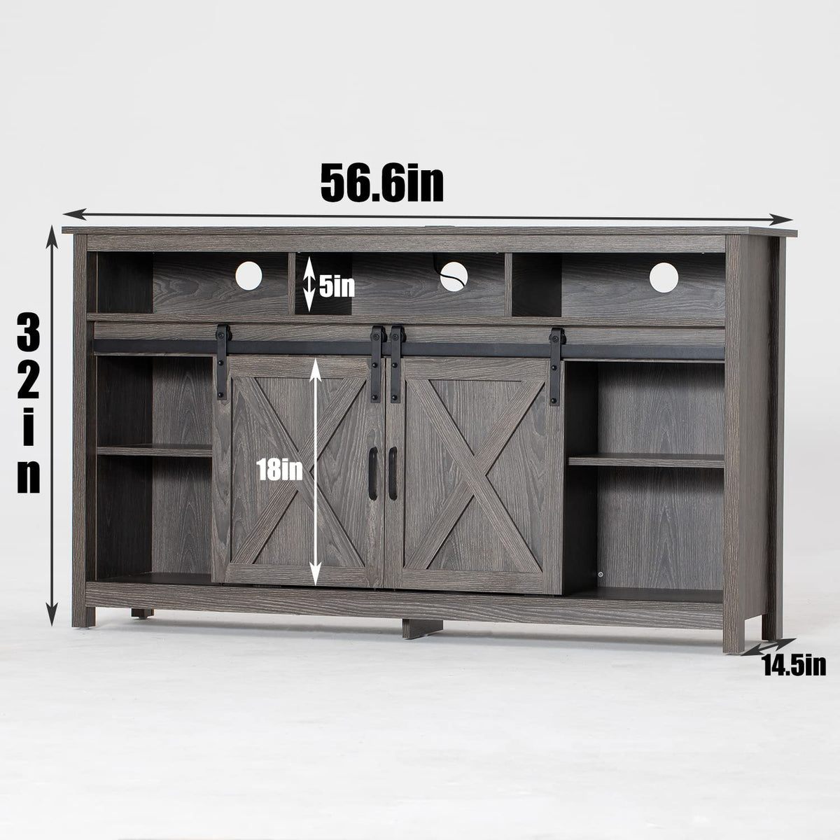 Wash Grey Wooden TV Stand with Sliding Barn Door F81867