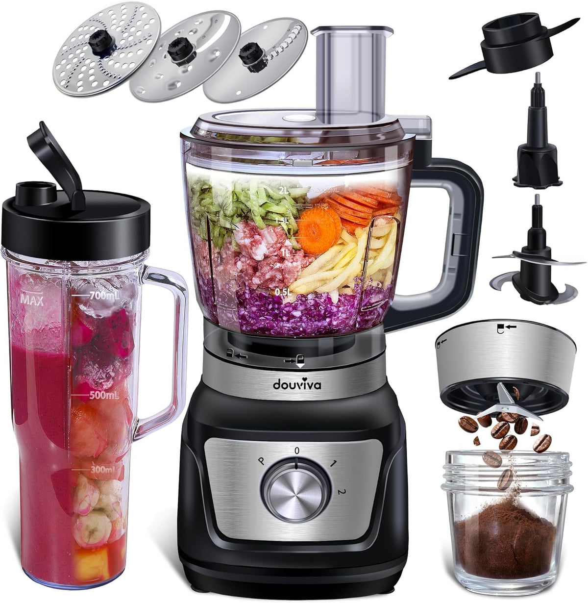 8-Cup Food Processor & Blender Combo, 1000W, Black T846514