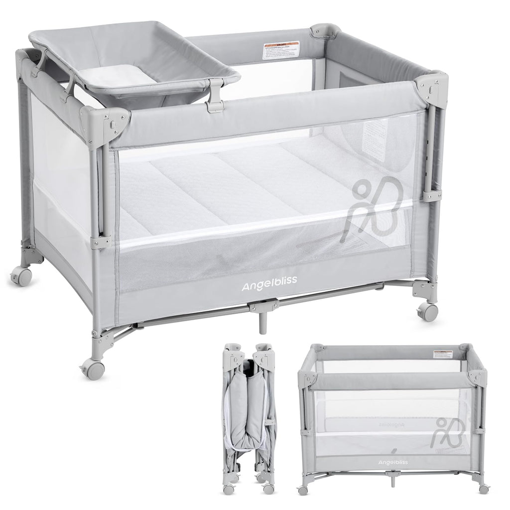 Pack and Play, Baby Bassinet Bedside Crib with Changer, Grey Y464