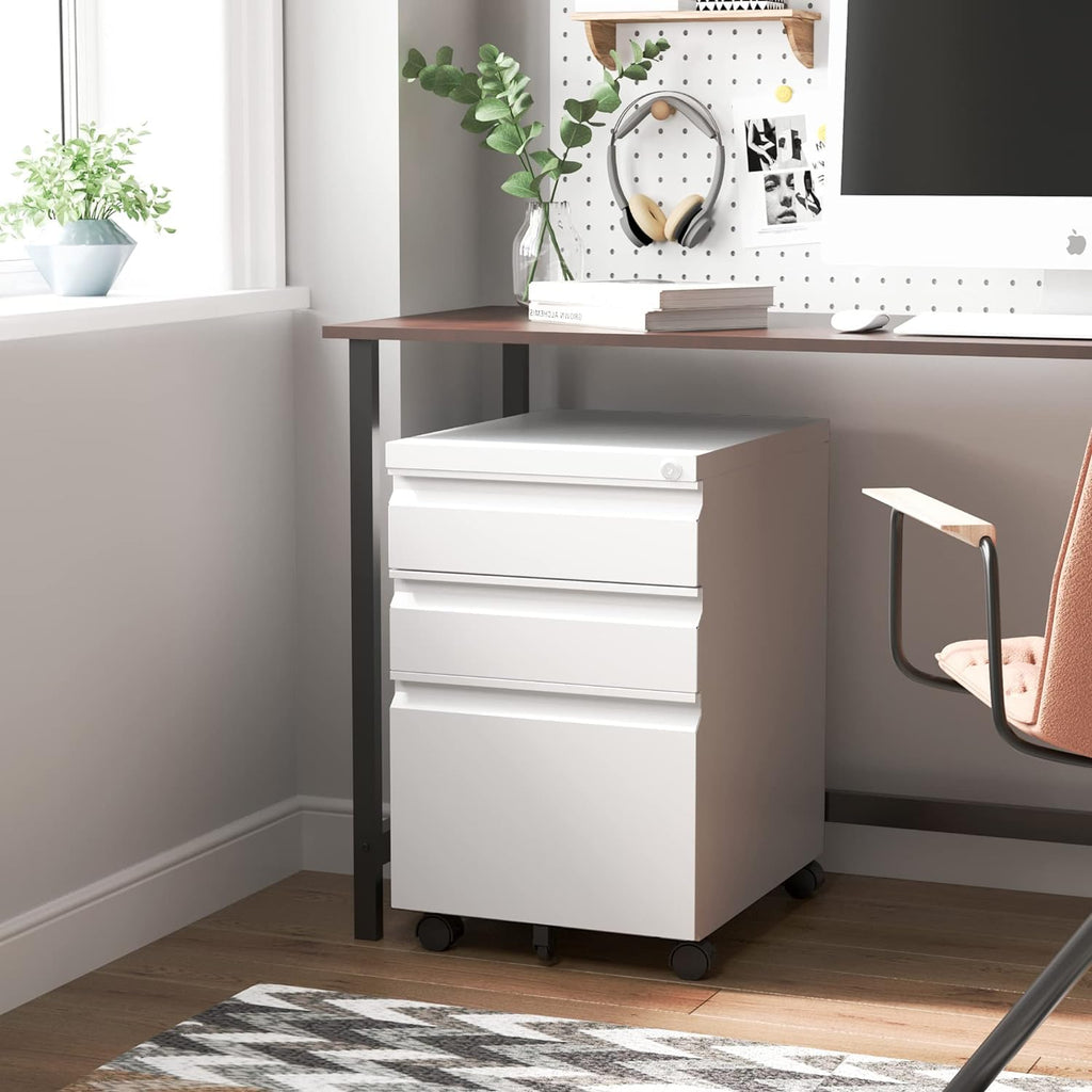 3 Drawer Locking File Cabinet Matte White F880