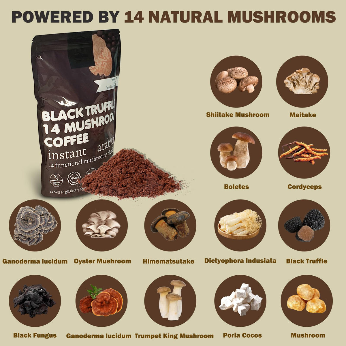 14 in 1 Mushroom Coffee Medium Roast Instant 396g H438457