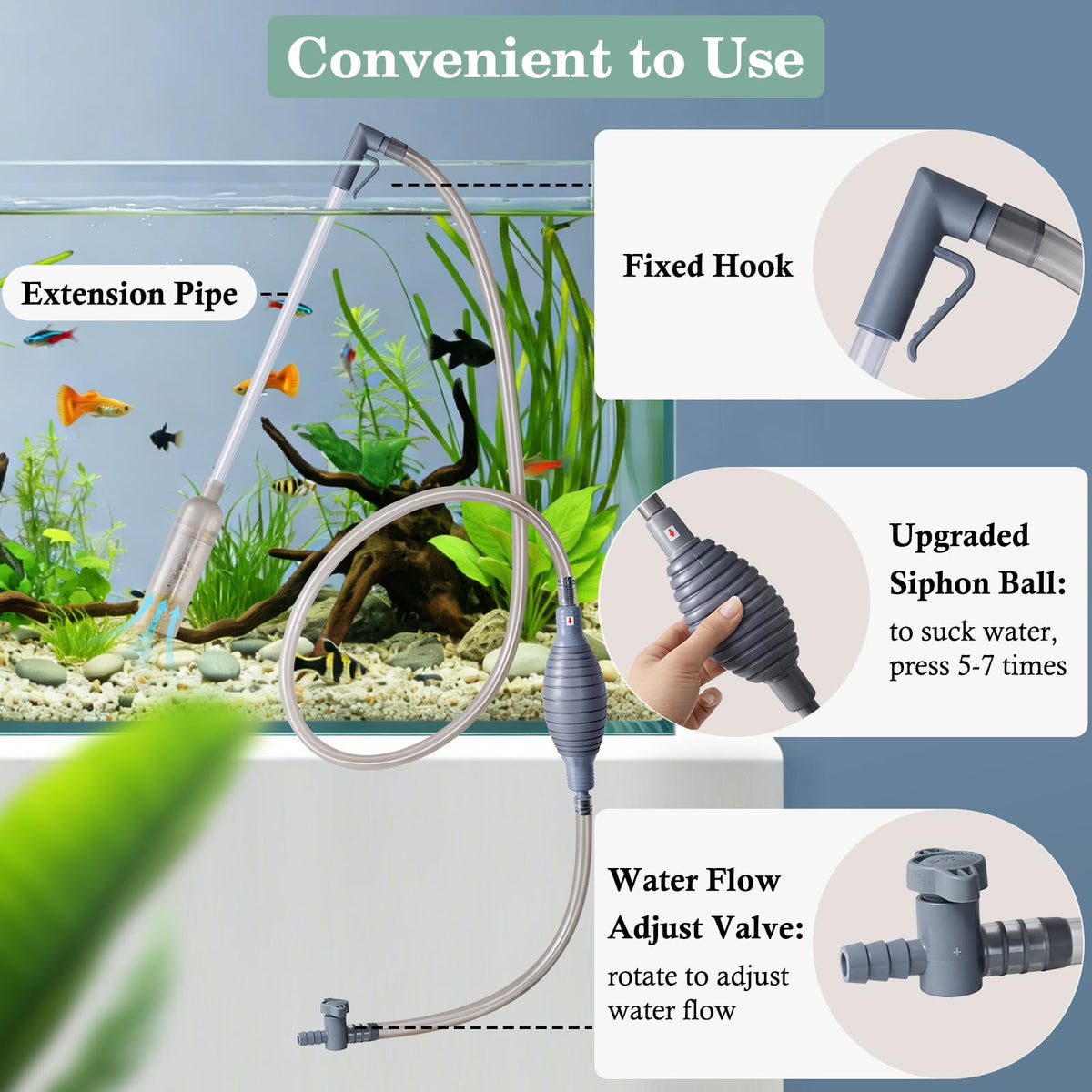 3-in-1 Aquarium Vacuum Gravel Cleaner with Siphon Hose Y2369