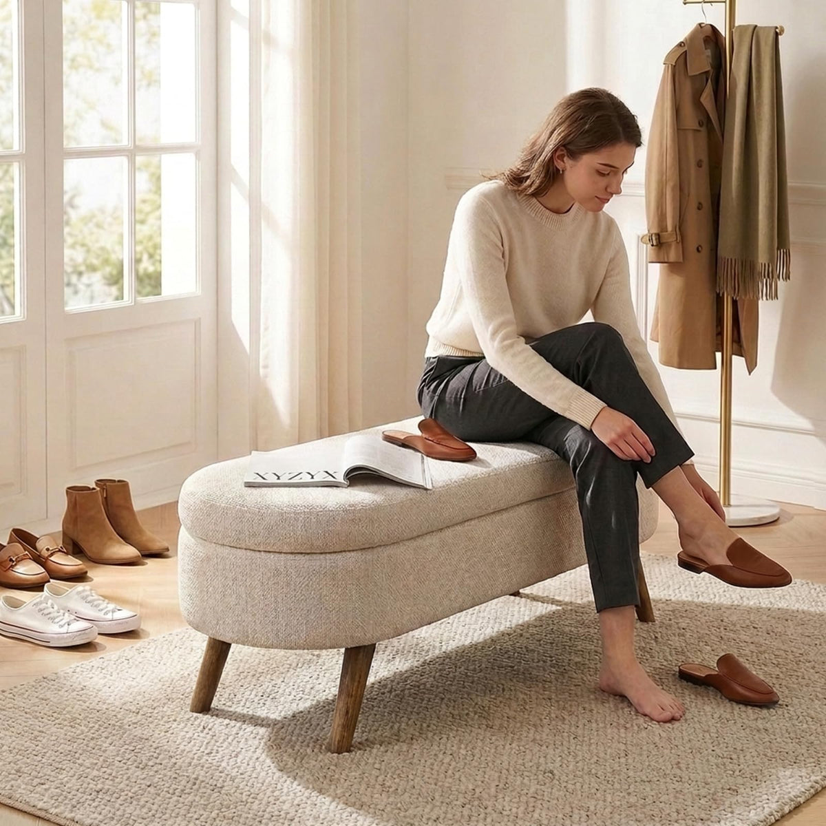 43.5” Upholstered Storage Ottoman Bench N4475