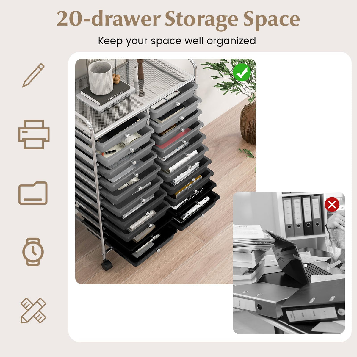20 Drawer Multicolor Rolling Storage Cart I8175