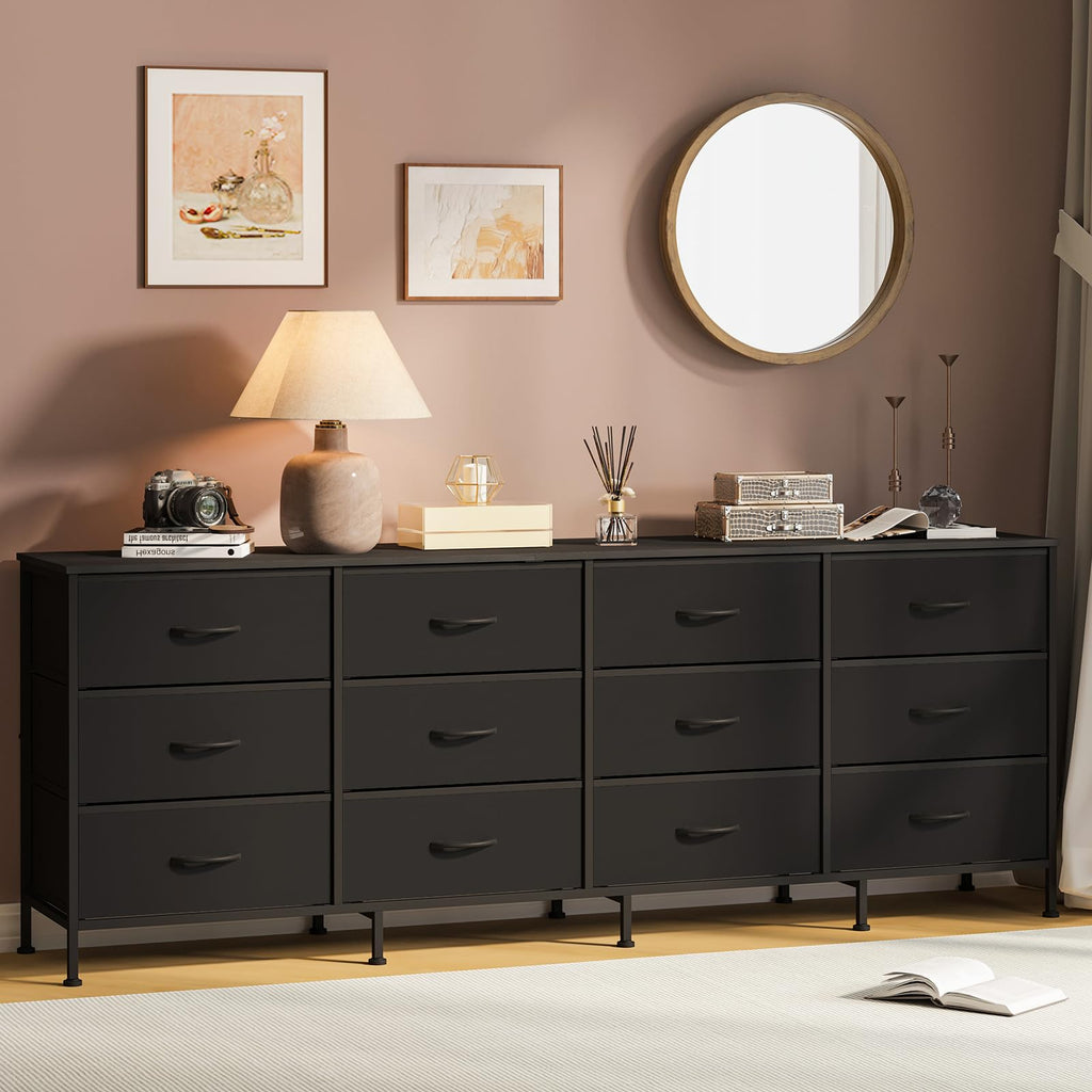 Black 12 Fabric Drawer Dresser with Charging Station G64444