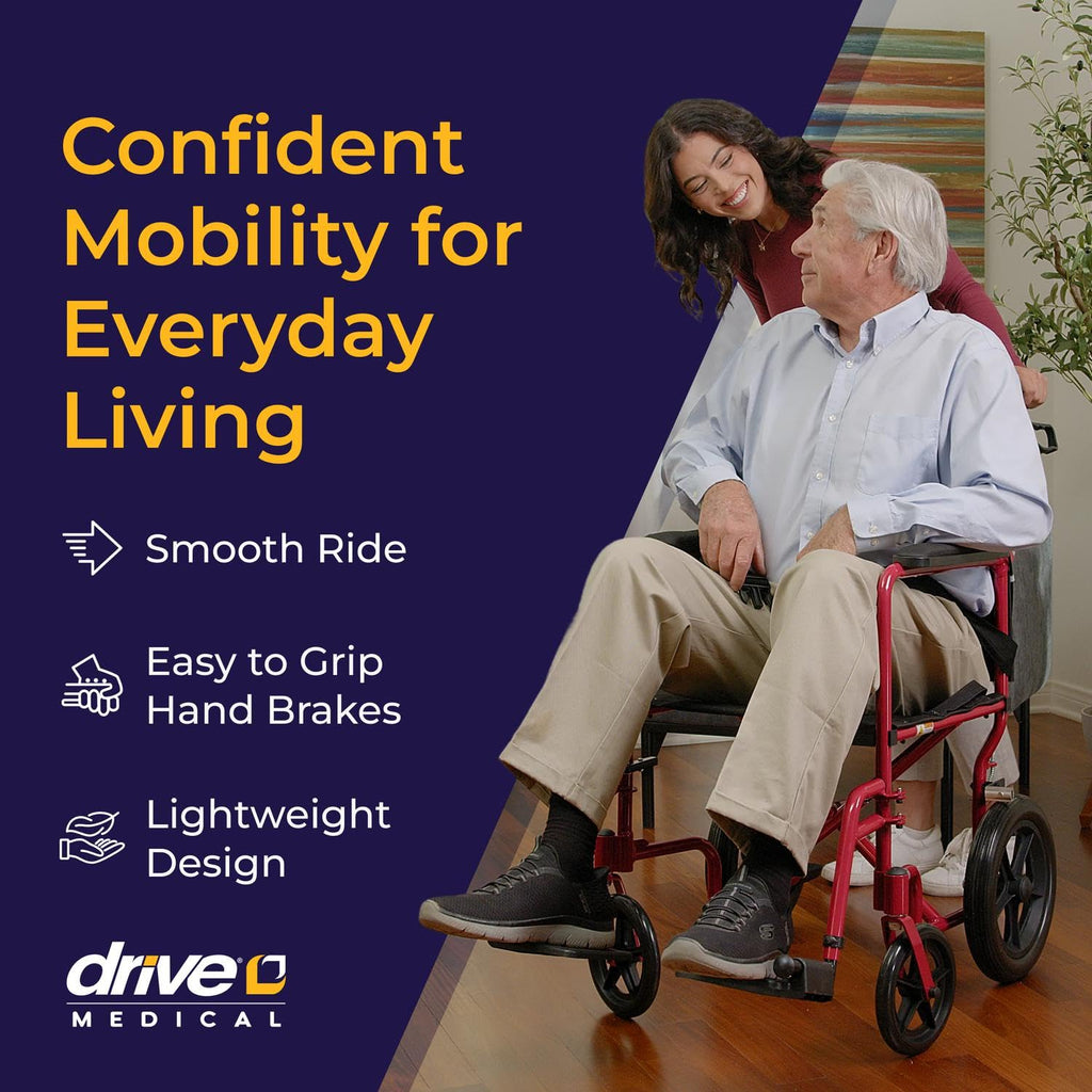 Red Transport Wheelchair with Hand Brakes M3951
