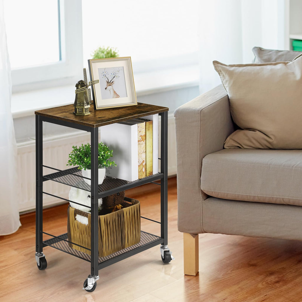 Small 3 Tier Wood Side Table with Metal Frame P84741