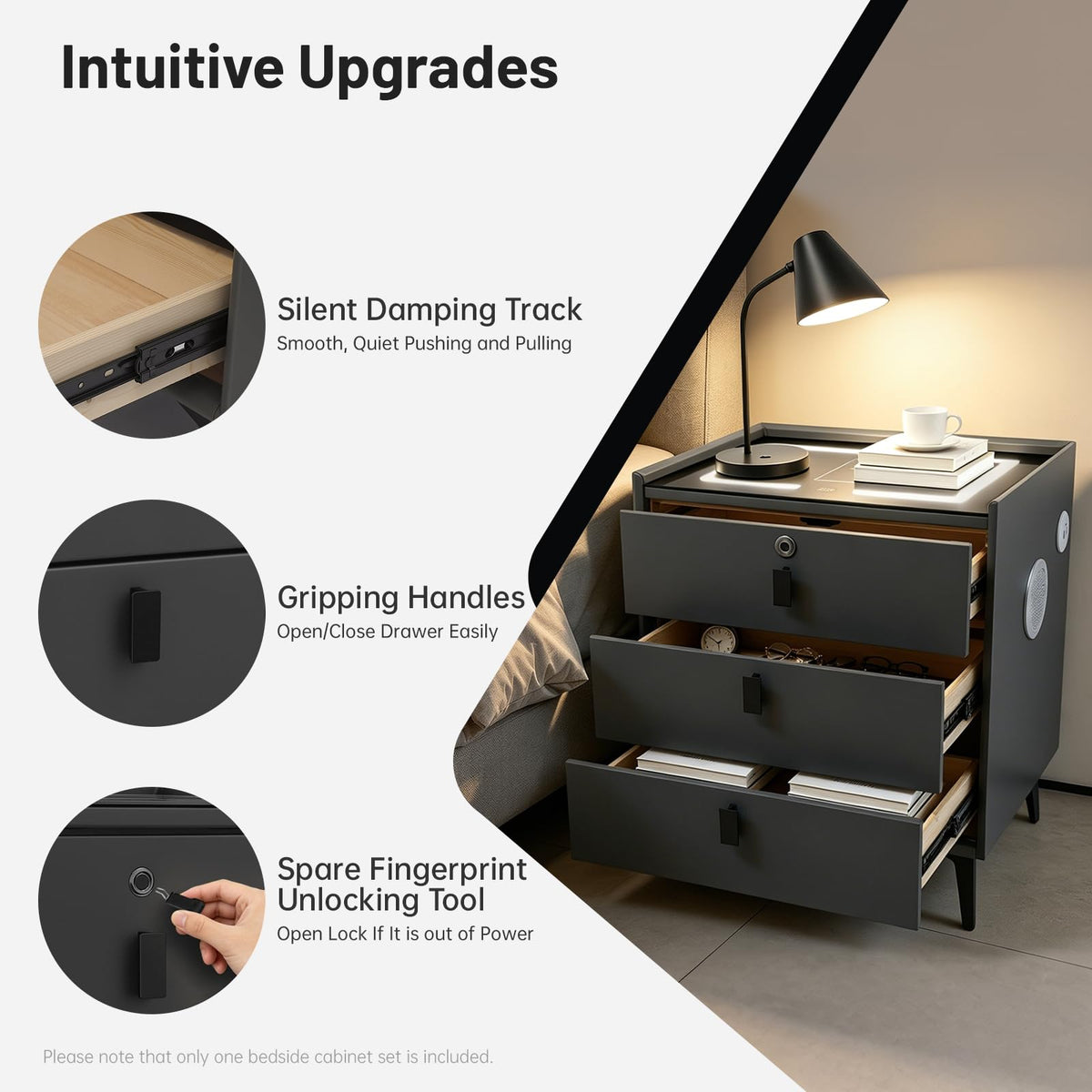 Smart LED Nightstand with Wireless Charging and Fingerprint Lock B52504