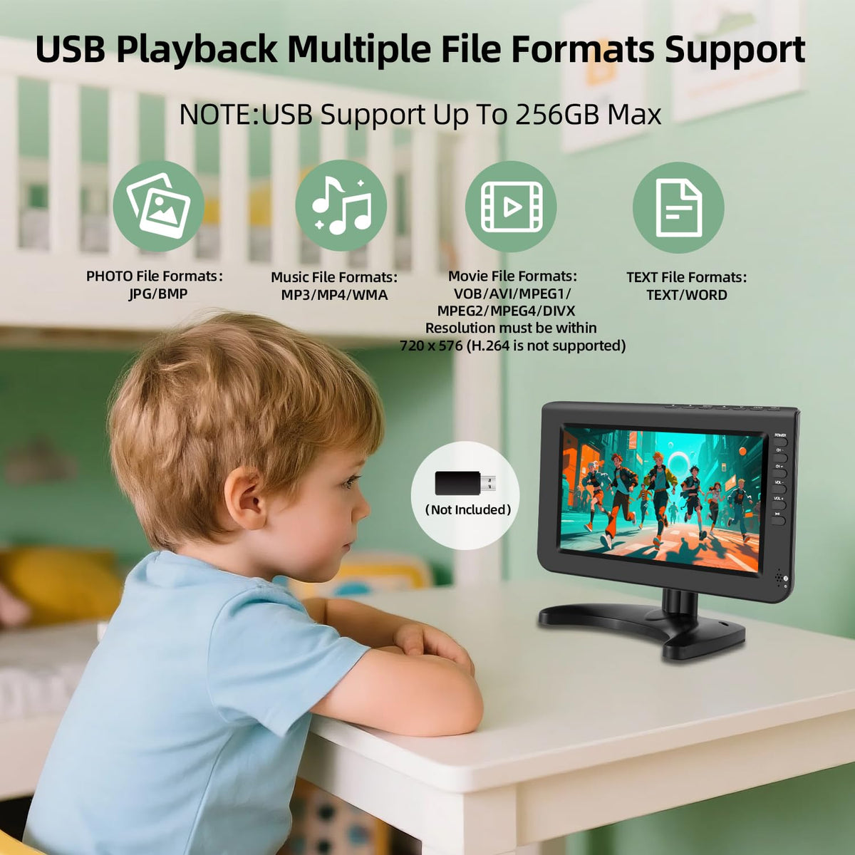 10.1inch Portable TV 720P Screen with Antenna and Digital ATSC Tuner M75840