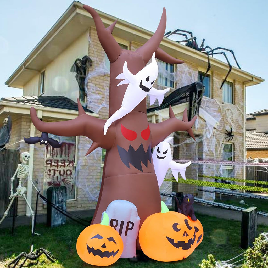 12 FT Halloween Inflatable Tree with Pumpkin Ghost Tombstone Built-in LEDs T64304