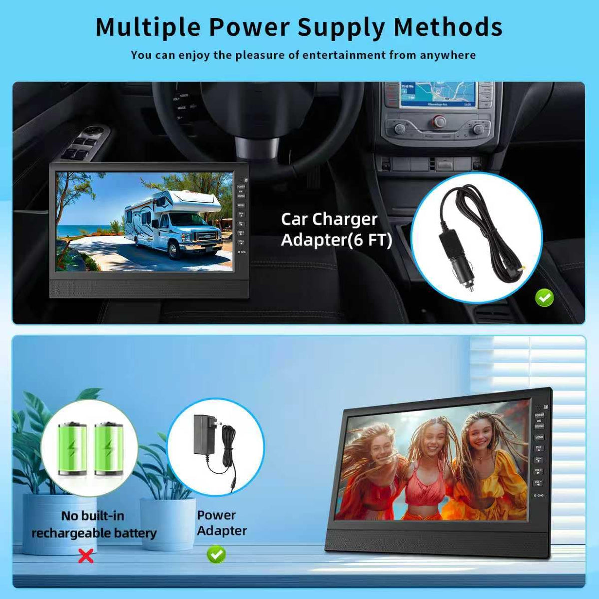 10.1inch Portable TV 720P Screen with Antenna and Digital ATSC Tuner M75840