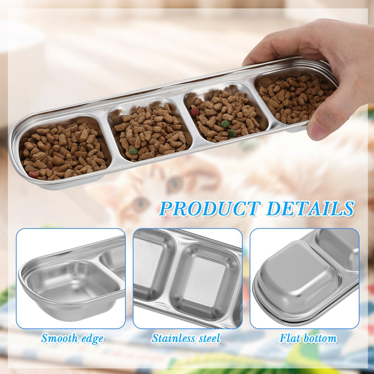 2pcs Stainless Steel Compartment Pet Food Bowls E62803