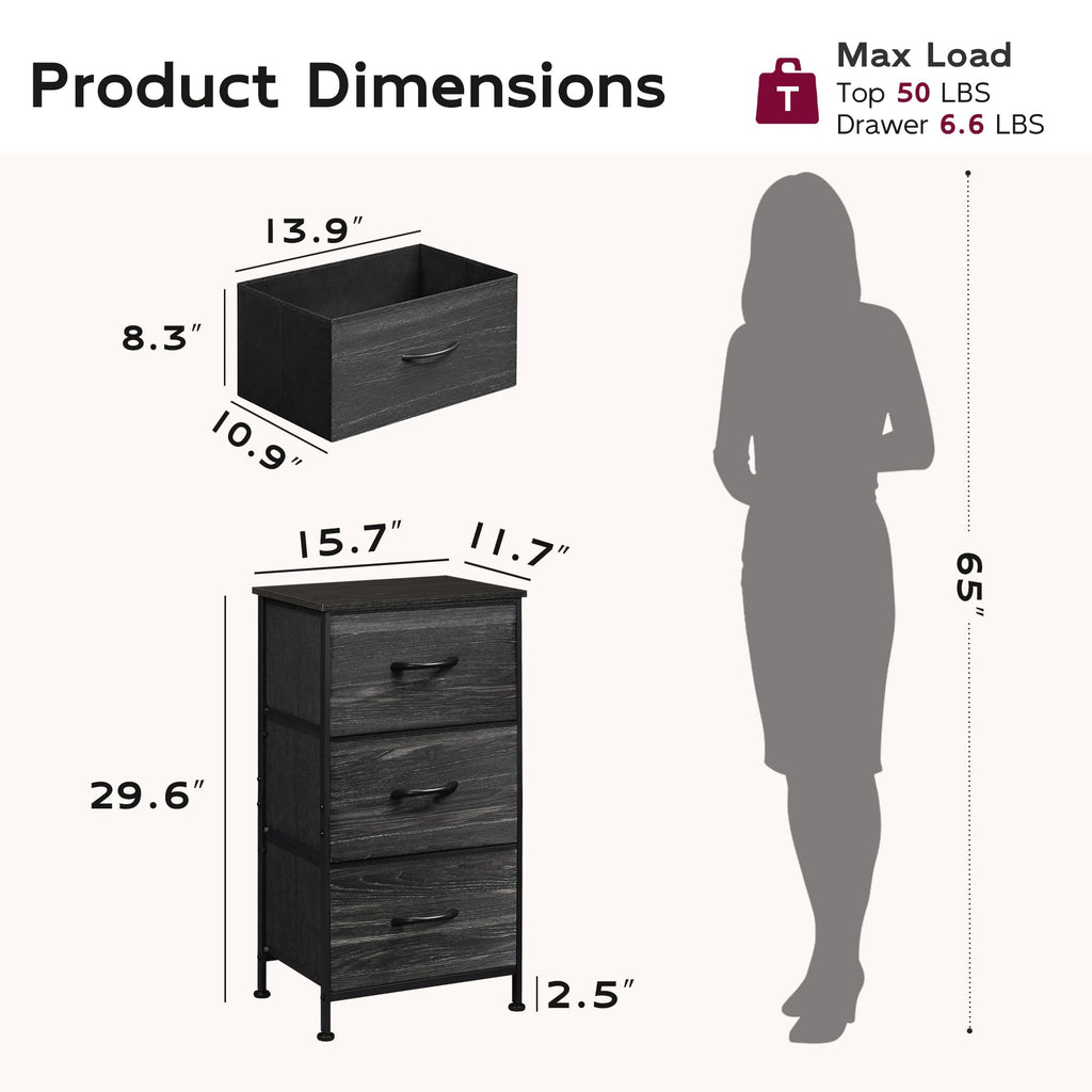 Black 3 Drawer Wood Dresser V177