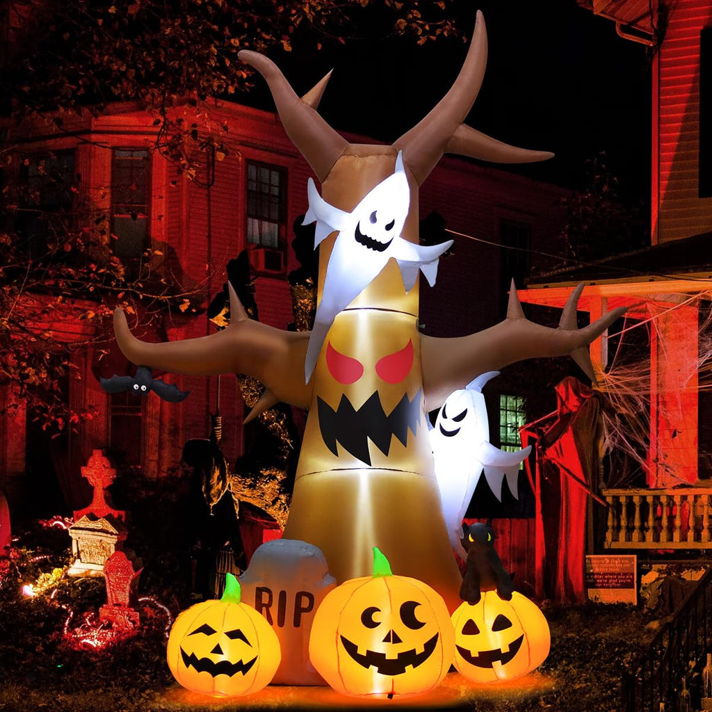 12 FT Halloween Inflatable Tree with Pumpkin Ghost Tombstone Built-in LEDs T64304