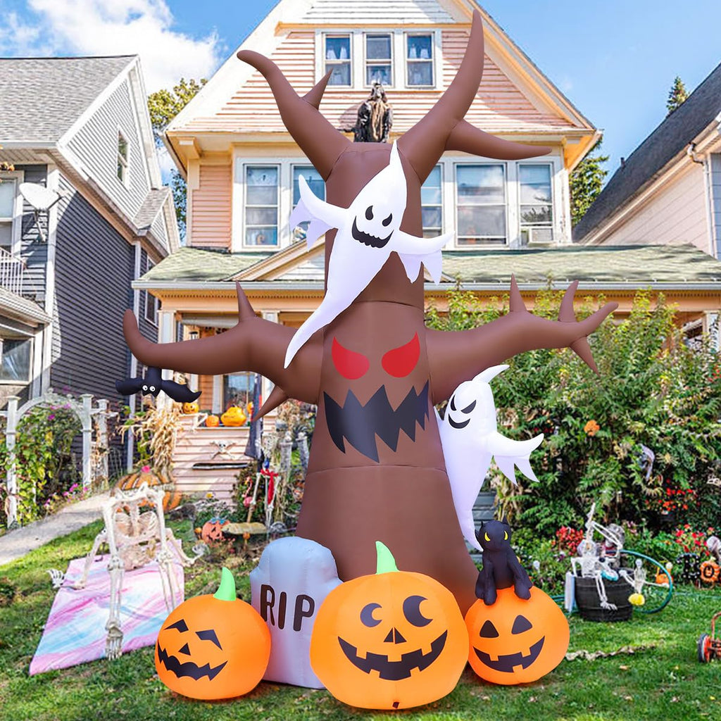 12 FT Halloween Inflatable Tree with Pumpkin Ghost Tombstone Built-in LEDs T64304