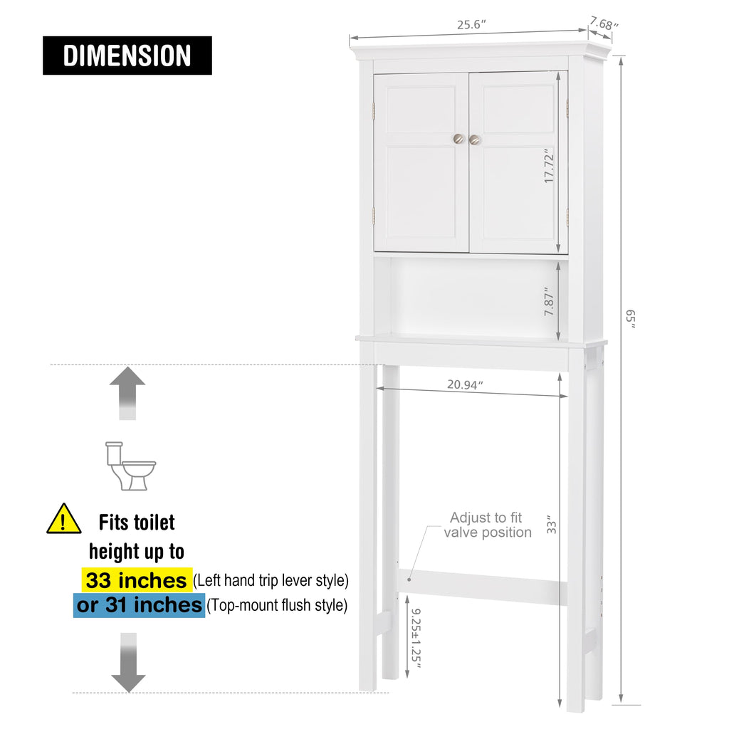 Over the Toilet Storage Cabinet with Doors and Adjustable Shelf H3246