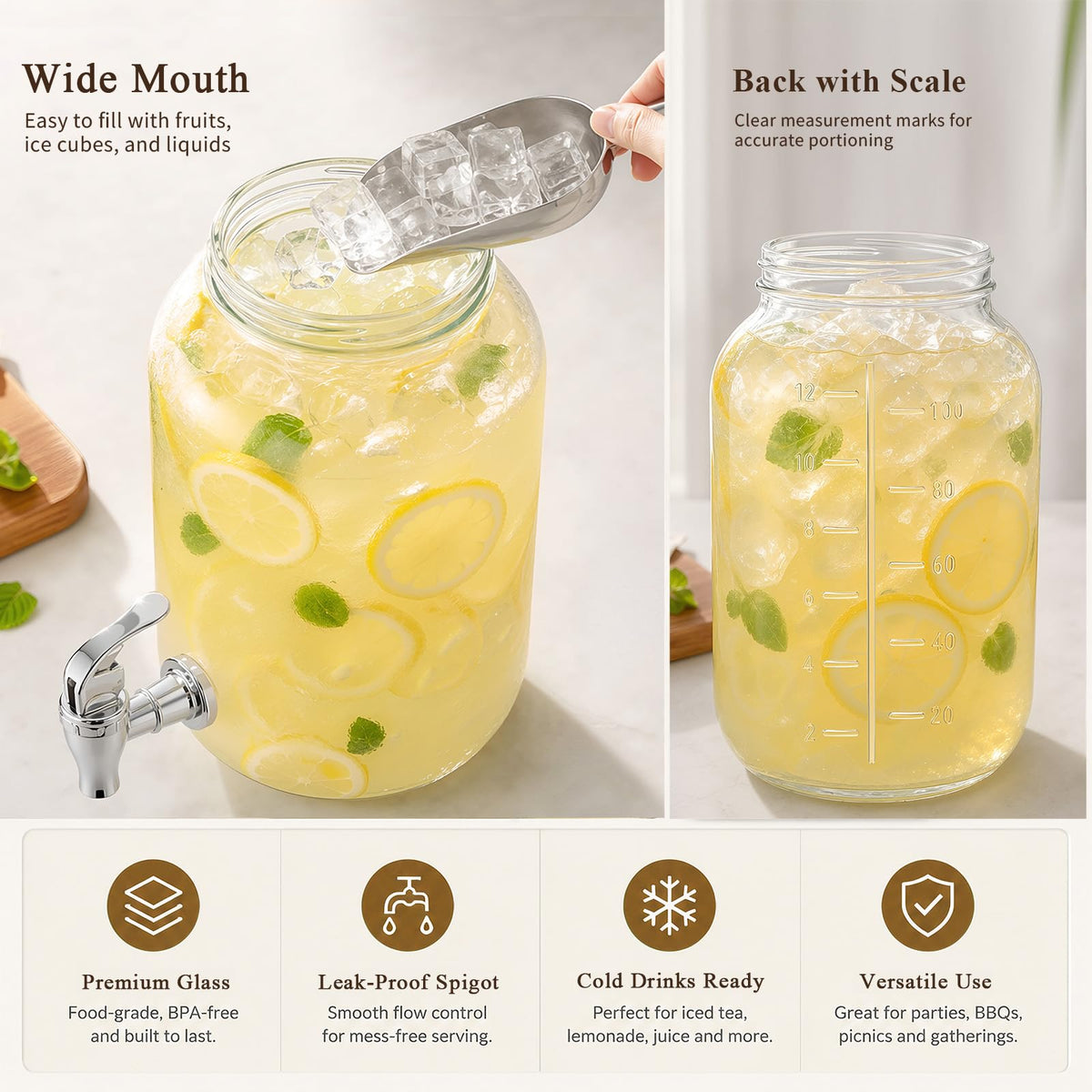 1 Gallon Glass Drink Dispensers with Spigot (2 Pack) M9505