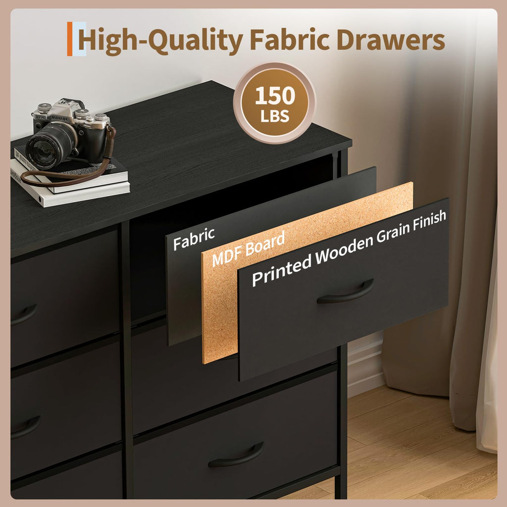Black 12 Fabric Drawer Dresser with Charging Station G64444