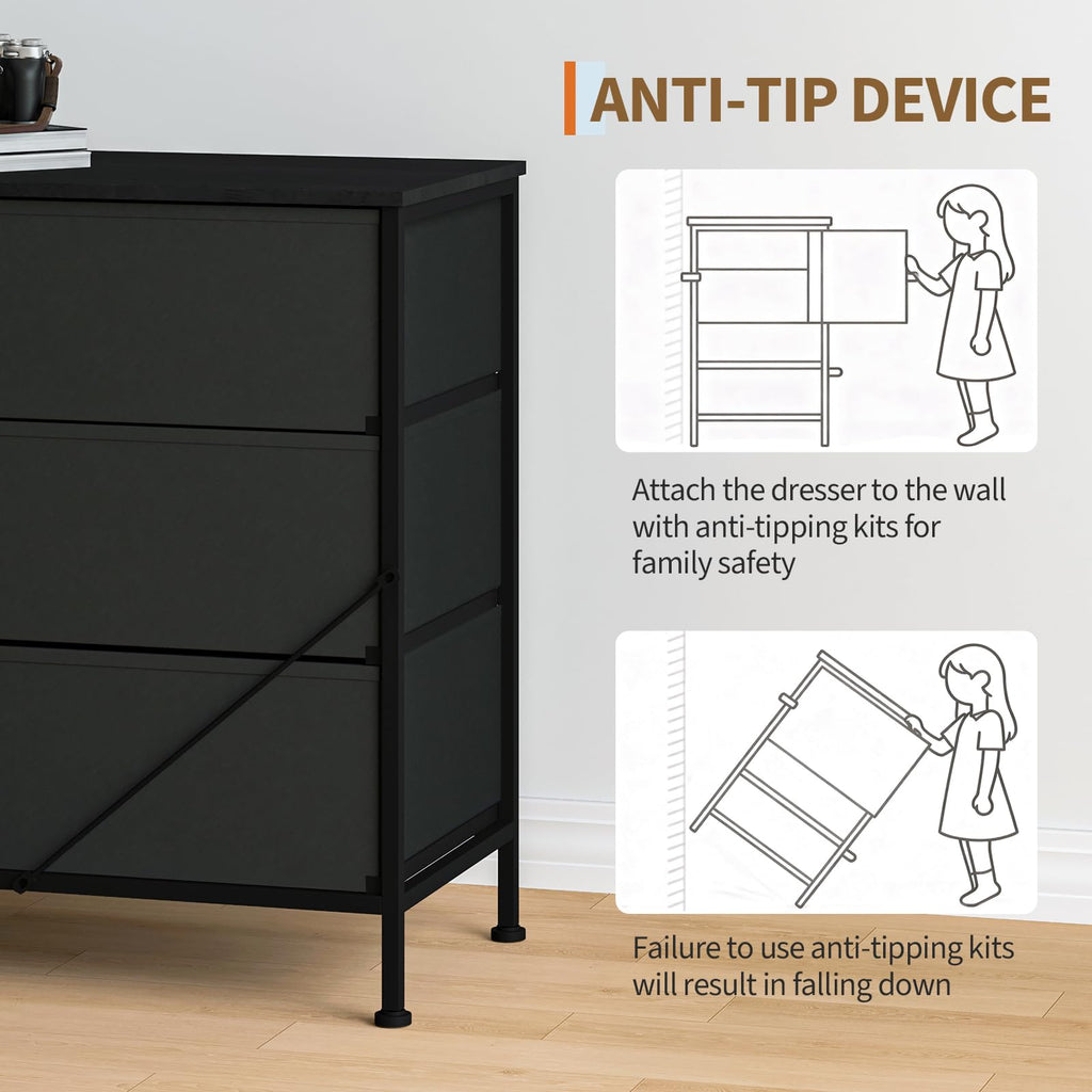 Black 12 Fabric Drawer Dresser with Charging Station G64444