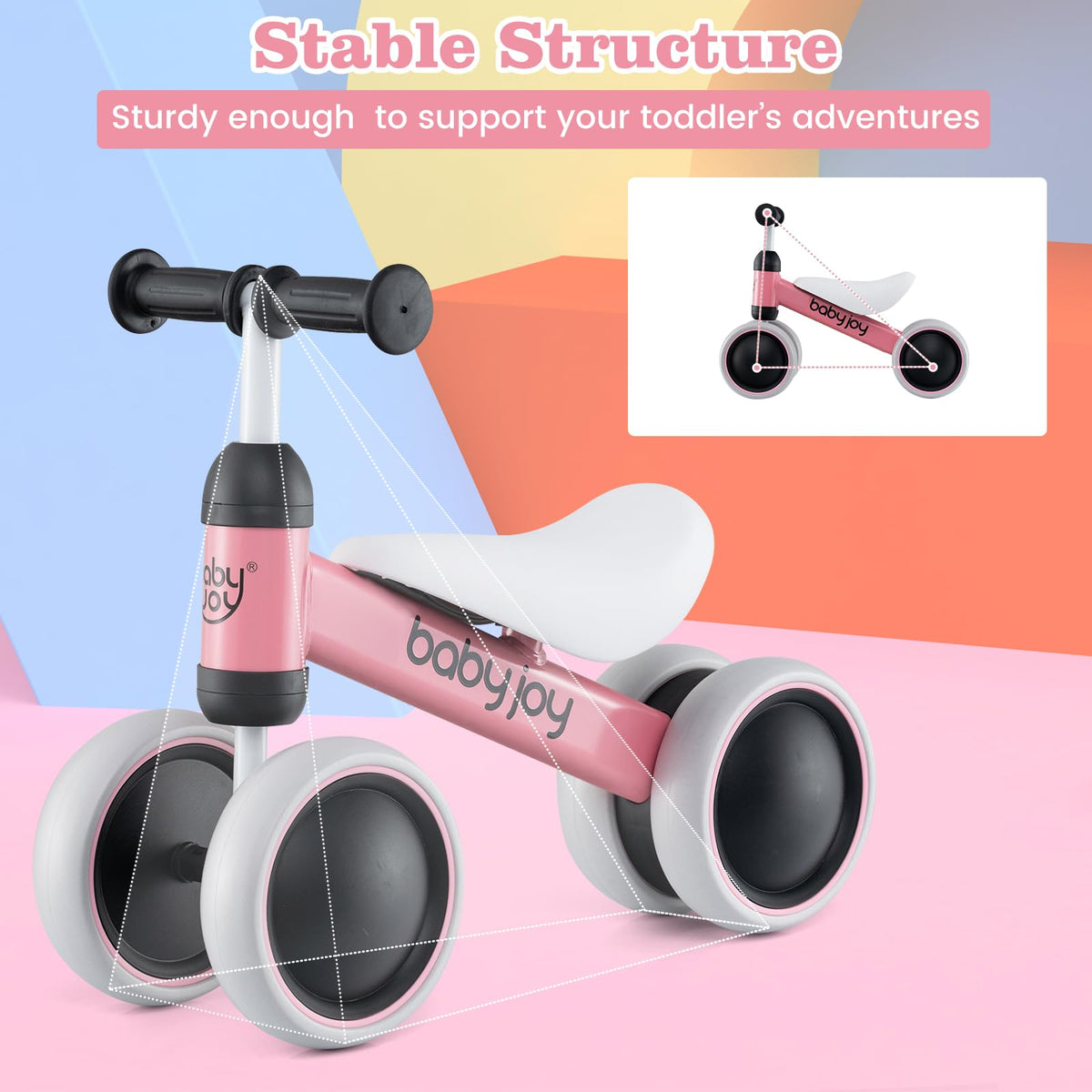 No Pedal 4 Wheels Toddler Balance Bike with Soft Seat W333923