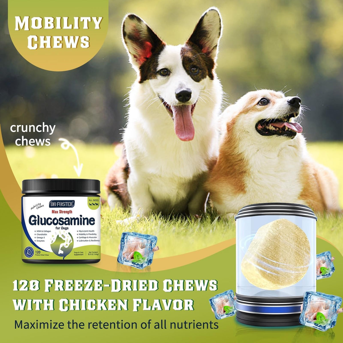 Glucosamine for Dogs Chicken Flavor 120 Freeze-Dried Chews M29000