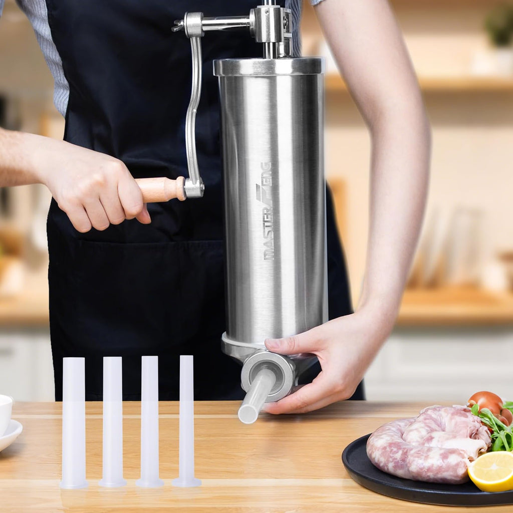 2.5 LBS Stainless Steel Sausage Stuffer with 4 Funnels K354435