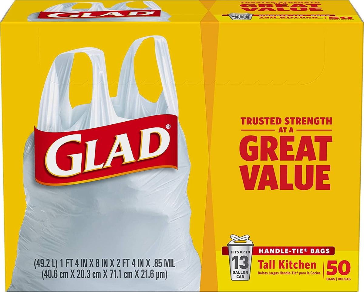13 Gal. Tall Kitchen Handle-Tie Bags 50 ct Pack of 4 F4361