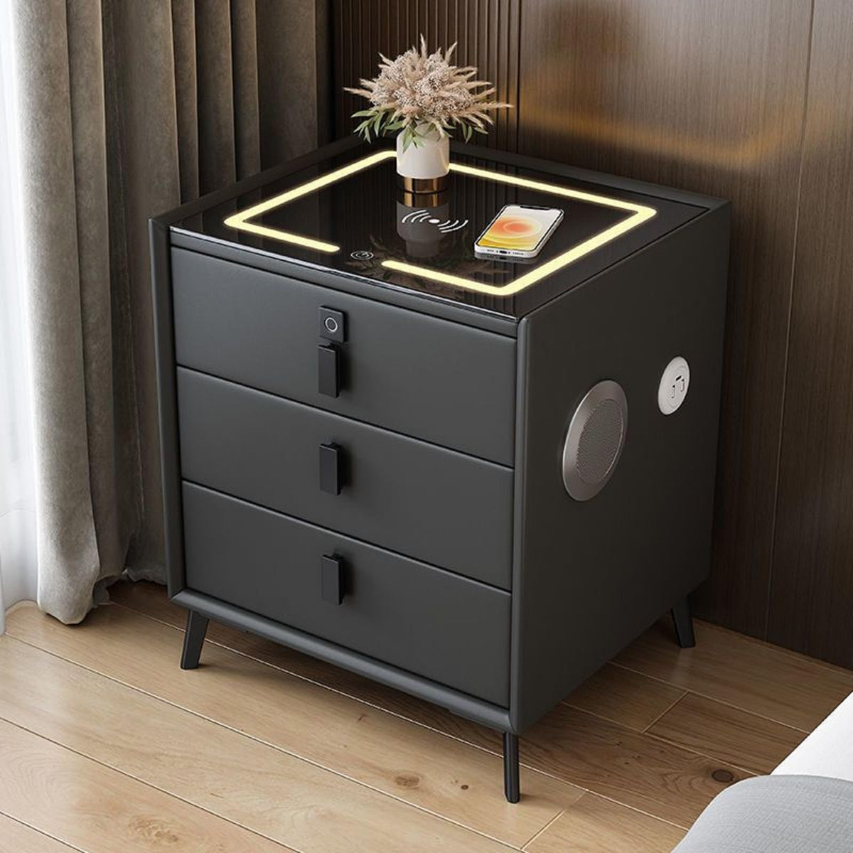 Smart LED Nightstand with Wireless Charging and Fingerprint Lock B52504