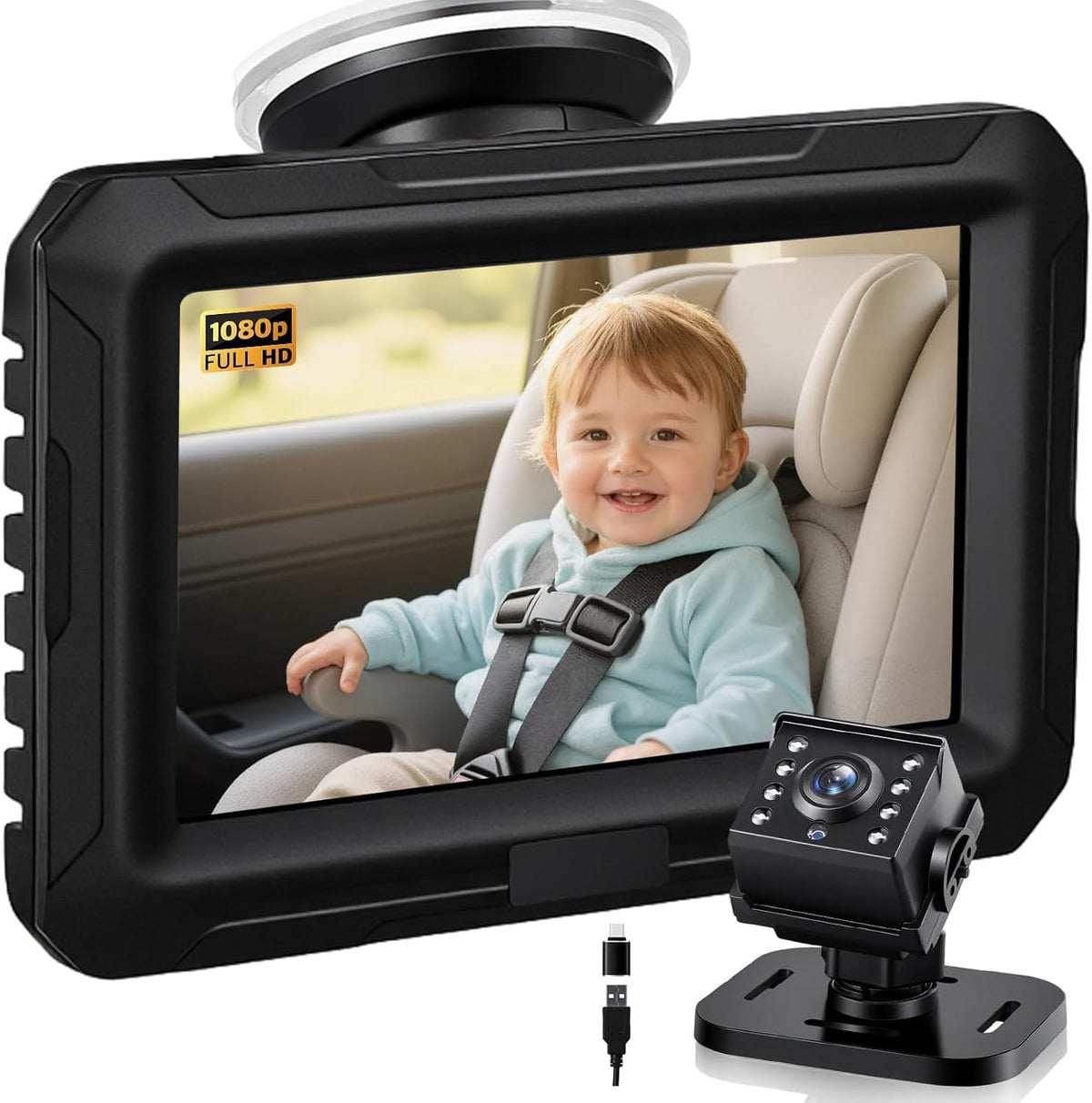 1080P Baby Car Mirror Camera with Night Vision, 150° Wide View Angle I19001