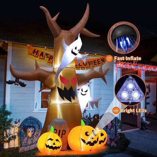 12 FT Halloween Inflatable Tree with Pumpkin Ghost Tombstone Built-in LEDs T64304