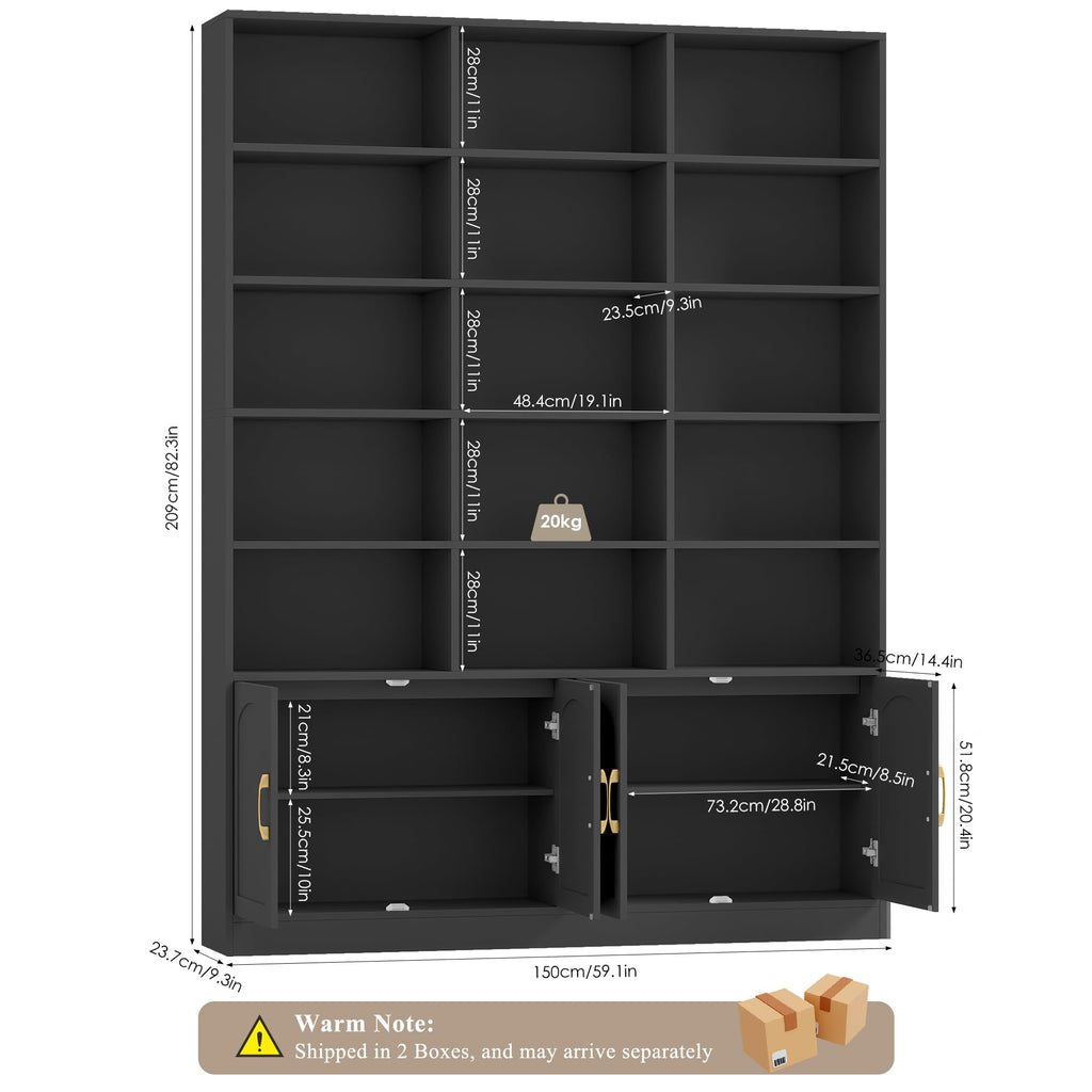 82.3" Triple Wide Bookshelf with 4 Doors, Black A367122