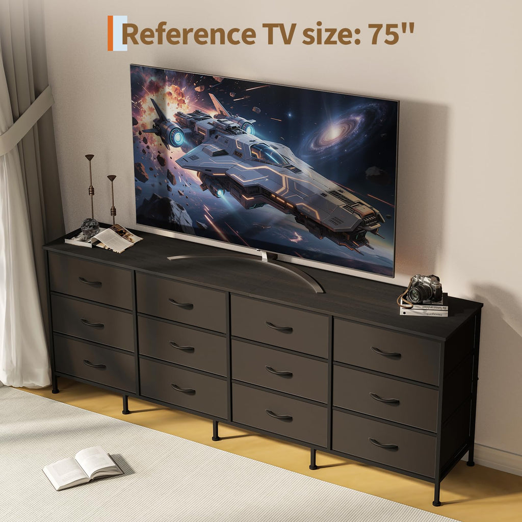 Black 12 Fabric Drawer Dresser with Charging Station G64444