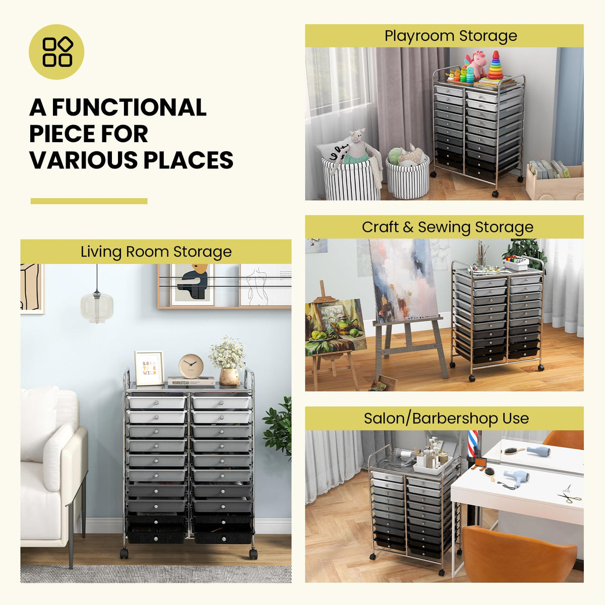 20 Drawer Multicolor Rolling Storage Cart I8175
