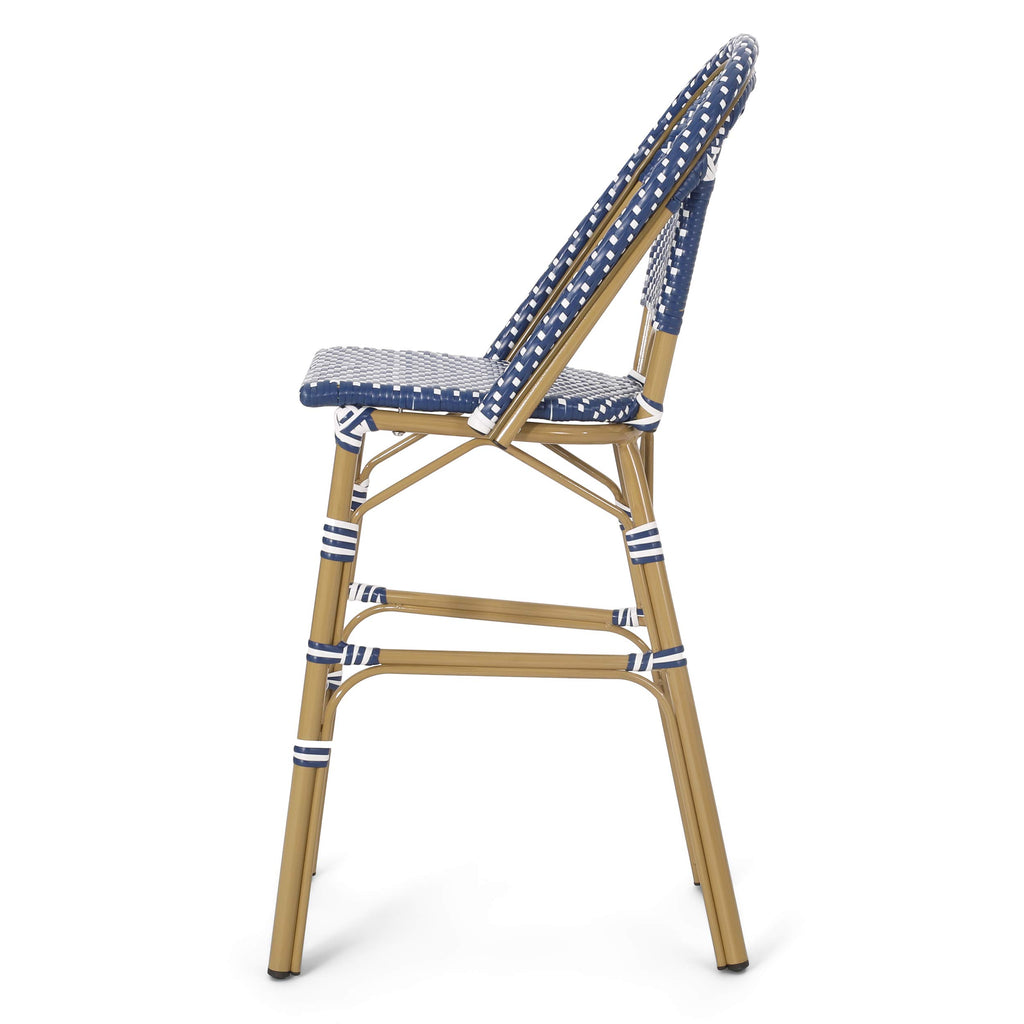Dark Teal and White PE Rattan Bar Stool Set of 2 C6135