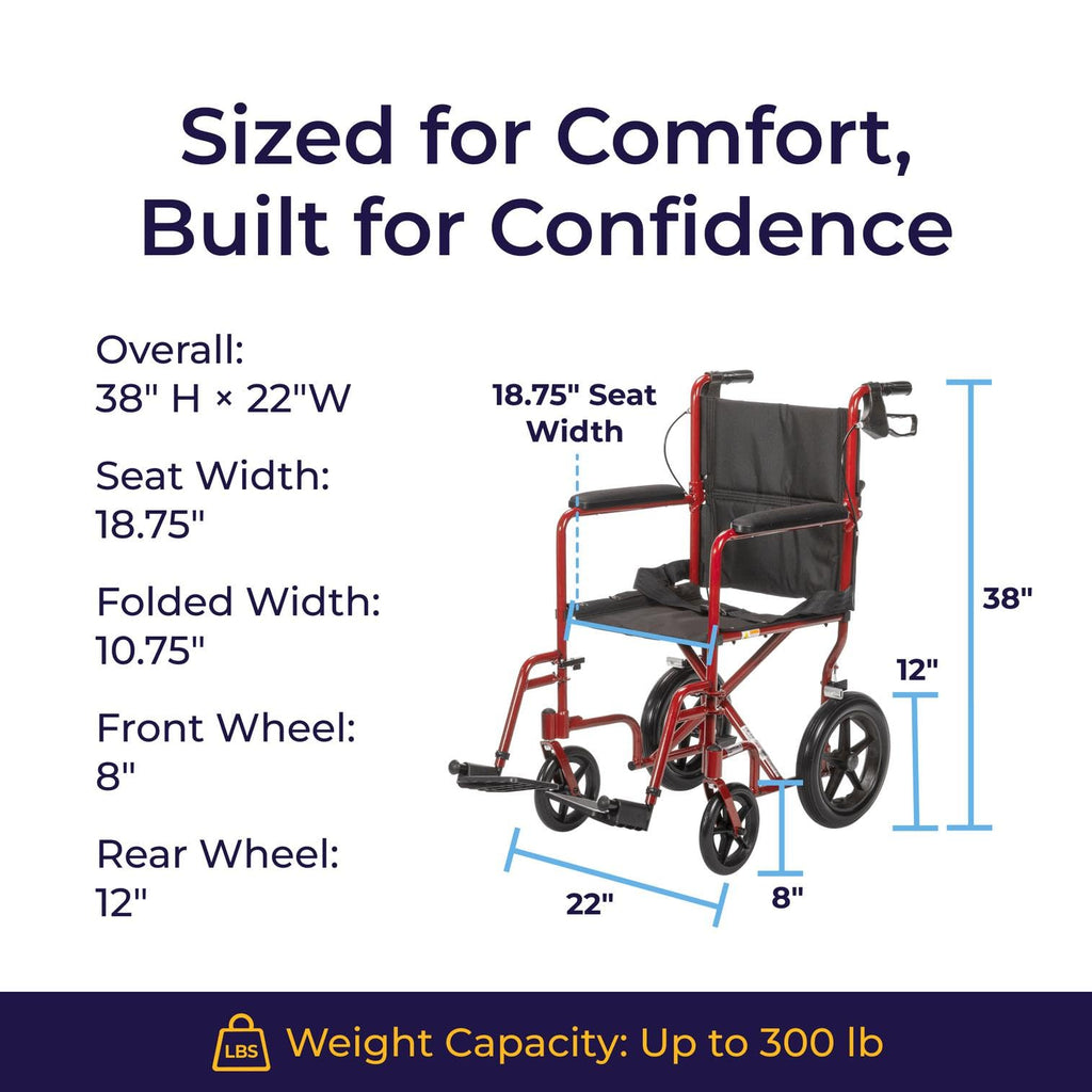 Red Transport Wheelchair with Hand Brakes M3951