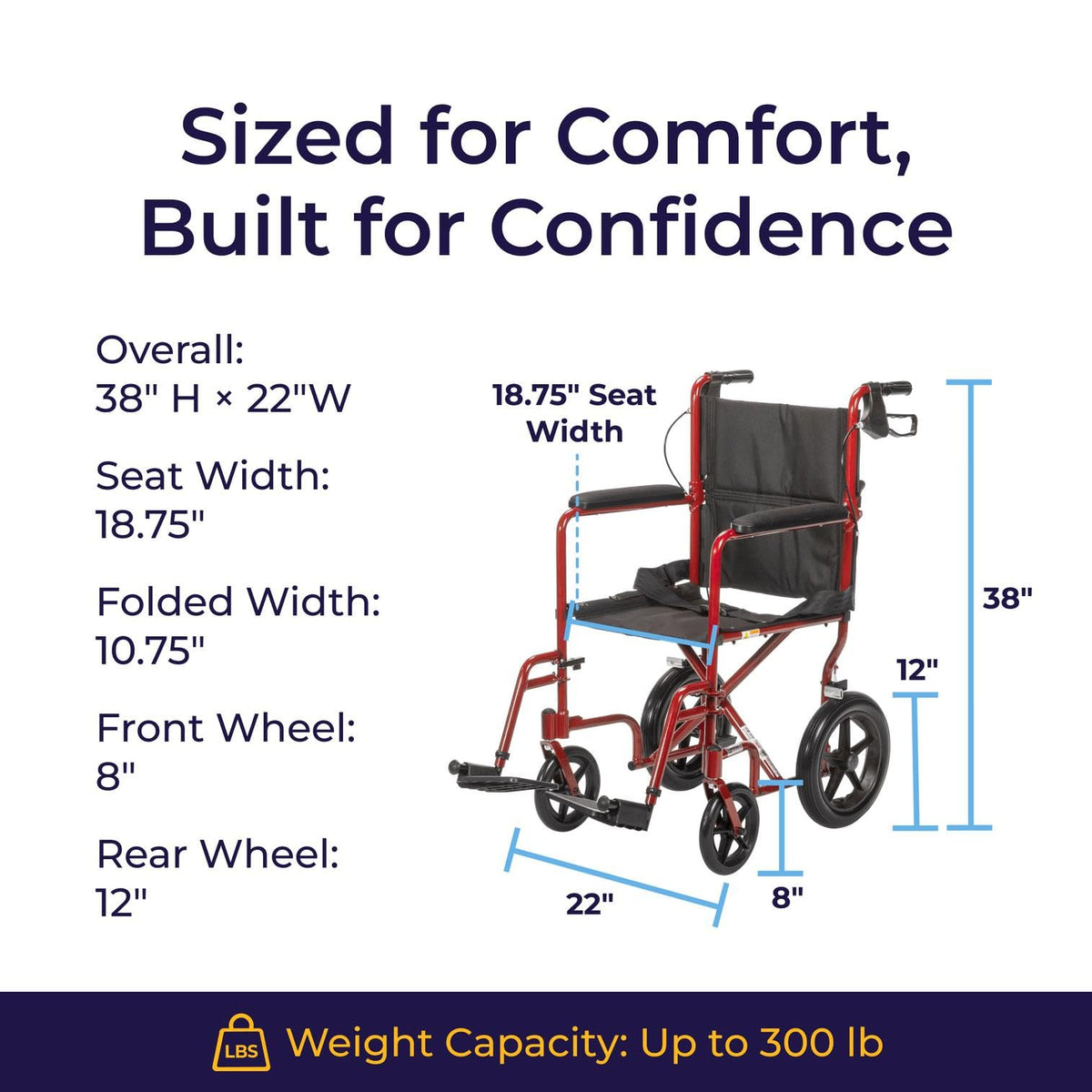 Red Transport Wheelchair with Hand Brakes M3951