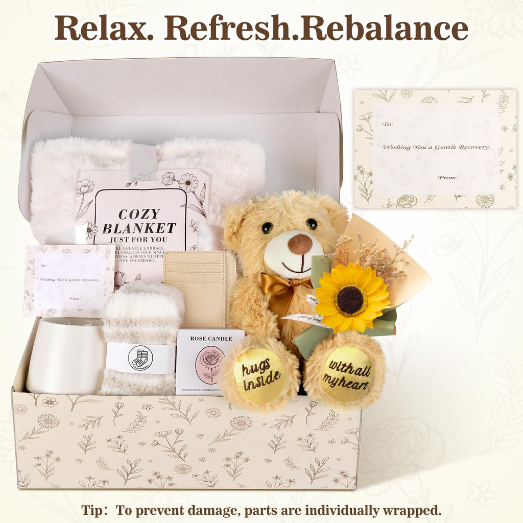 Get Well Soon Gift Basket with Blanket, Mug, Teddy Bear, Aromatherapy F7938