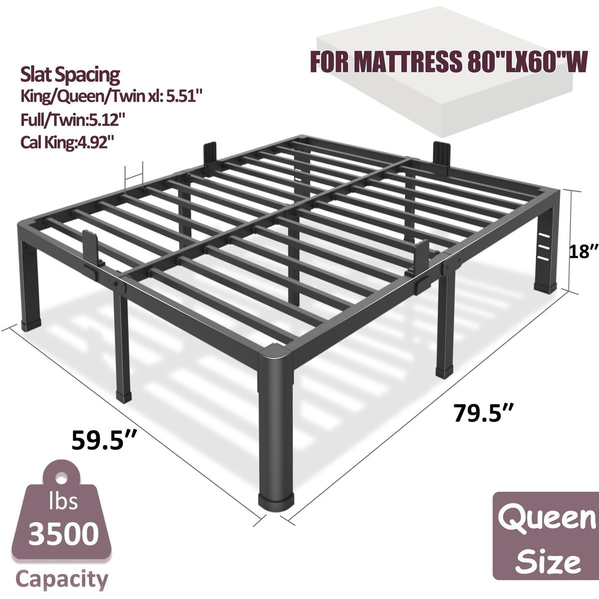 18 inch Queen Metal Platform Bed Frame N412