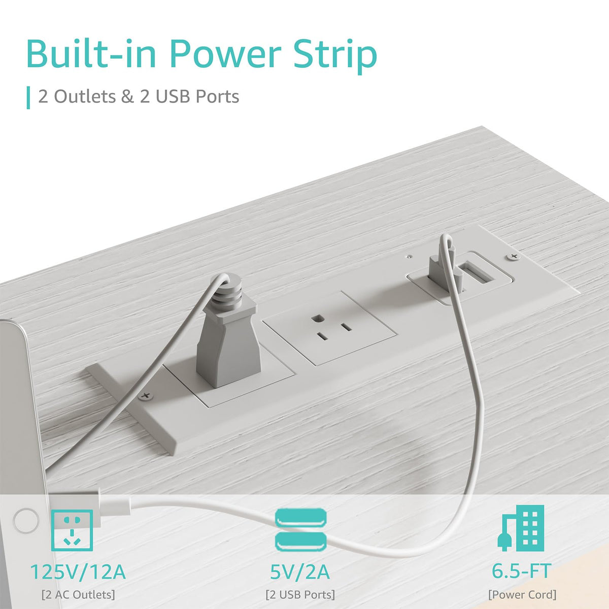 White 40 inch Computer Desk with Power Outlet and Storage Pocket X61234
